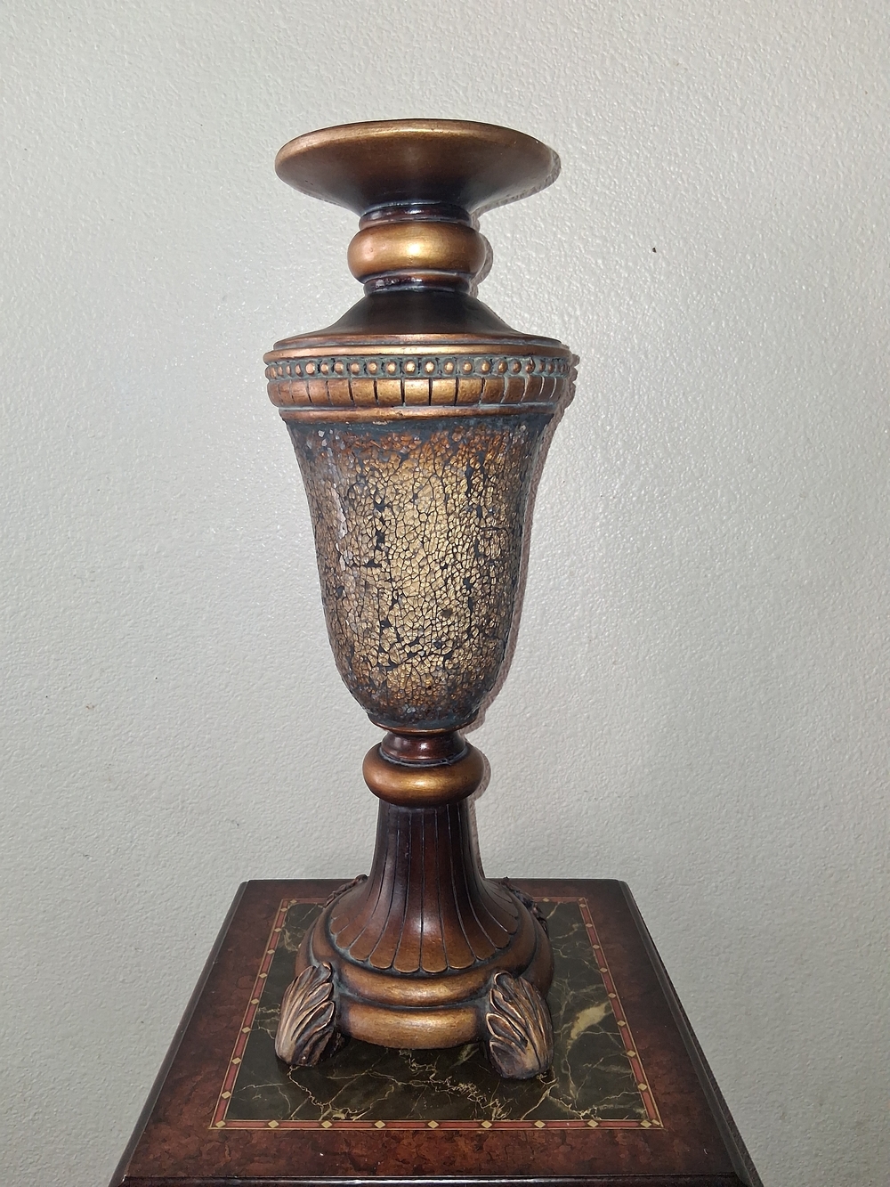 Antique-Style Gold and Bronze Decorative Urn Accent Statement Piece Easel Decor